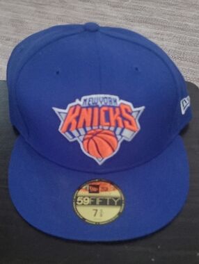 New Era Royal Blue Knicks 59FIFTY Fitted Hat with Orange Logo